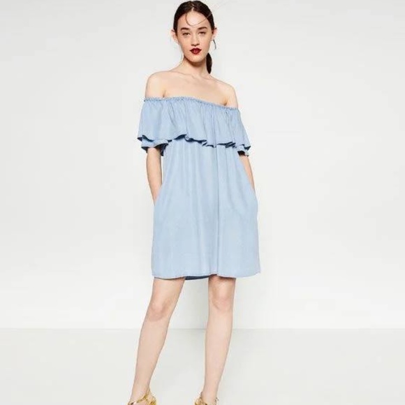 Zara chambray sleeveless shift dress - Picture 1 of 1